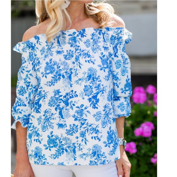 TUCKERNUCK Marguerite Off Shoulder FLORAL PRINT POPOVER TOP (Size SMALL) - Picture 4 of 8